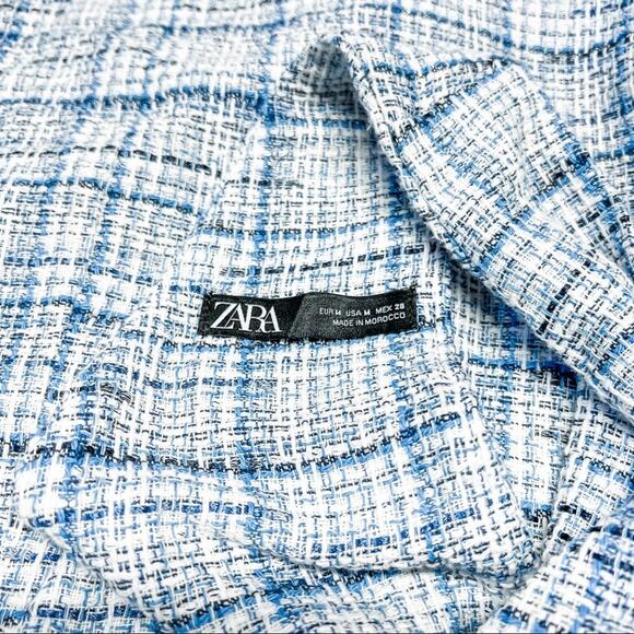 Zara Blue Overall Tweed Plaid Pinafore Mini Dress Size M - Picture 16 of 16